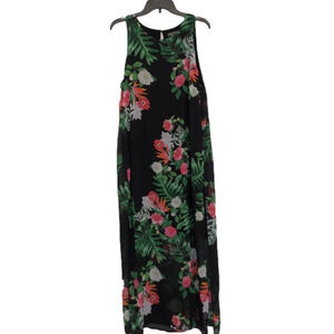 Vince Camuto Havana Bright Floral Black Overlay Sleeveless Maxi Dress Size L